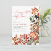 Merry Little Cute Animals Baby shower Invitation Kaart (Staand voorkant)