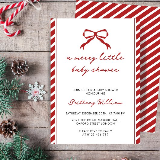 Merry Little Elegant Christmas Bow Baby shower Kaart