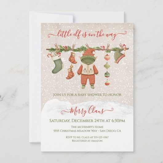 Merry little Elf Christmas Baby Shower Kaart (Voorkant)