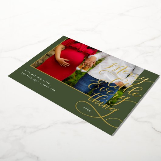 Merry Little Everything Baby on Way Foto Folie Feestdagenkaart (Gedraaid)