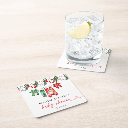 Merry Little Floral Christmas Santa Baby shower Kartonnen Onderzetters (Insitu)