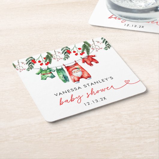 Merry Little Floral Christmas Santa Baby shower Kartonnen Onderzetters (Schuin)