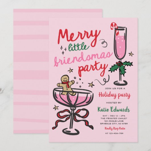 Merry Little Friendsmas Christmas Cocktail Party Kaart (Voorkant / Achterkant)