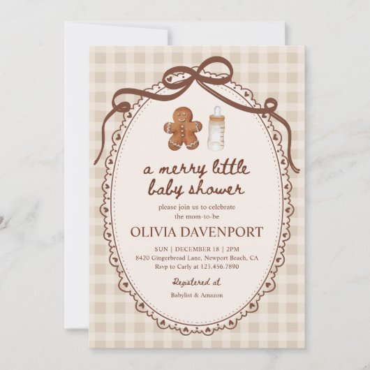 Merry Little Gingerbread Christmas Baby Shower Kaart (Voorkant)