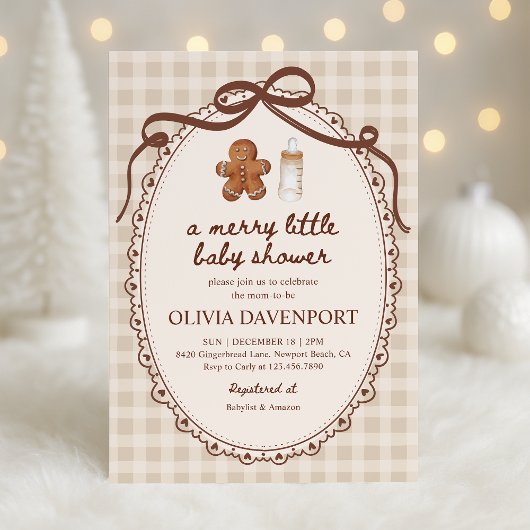 Merry Little Gingerbread Christmas Baby Shower Kaart