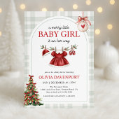 Merry Little Girl Gingham Christmas Baby Shower Kaart