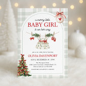 Merry Little Girl Gingham Christmas Baby Shower Kaart