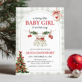 Merry Little Girl Gingham Christmas Baby Shower Kaart