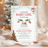 Merry Little Girl Gingham Christmas Baby Shower Kaart