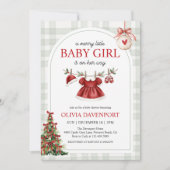 Merry Little Girl Gingham Christmas Baby Shower Kaart (Voorkant)