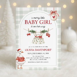 Merry Little Girl Goose Christmas Baby Shower Kaart