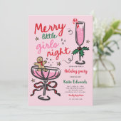 Merry Little Girls Night Christmas Cocktail Party Kaart (Staand voorkant)