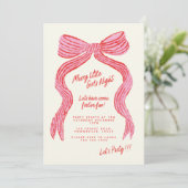 Merry Little Girls Night Invitation | Pink Red Bow Kaart (Staand voorkant)