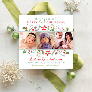 Merry Little Kerstbaby First Photo Collage Feestdagenkaart