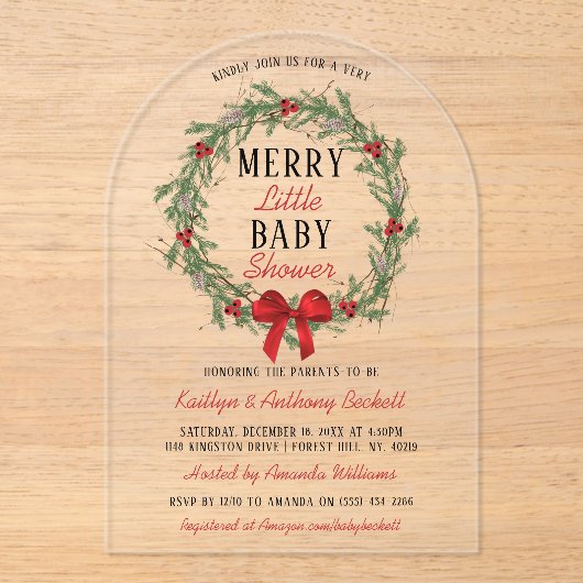 Merry Little KerstBaby shower Acryl Uitnodigingen (Voorkant)