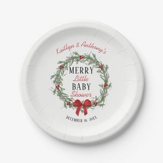Merry Little KerstBaby shower Papieren Bordje (Voorkant)
