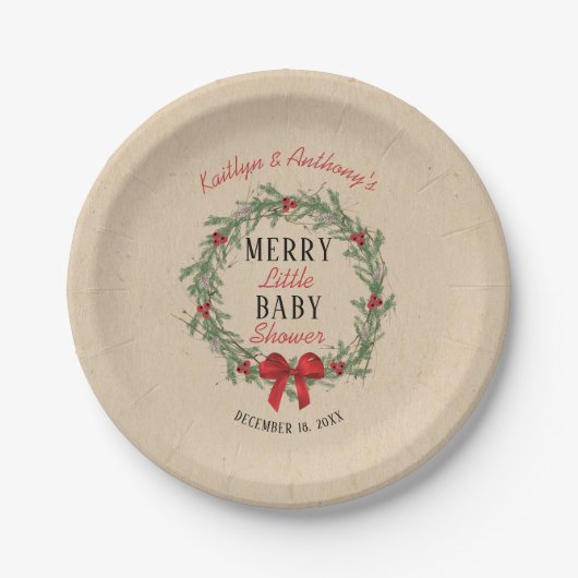 Merry Little KerstBaby shower Papieren Bordje (Voorkant)