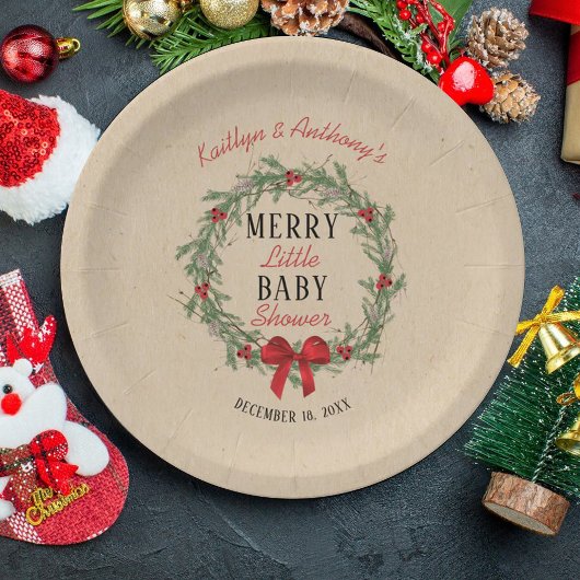 Merry Little KerstBaby shower Papieren Bordje