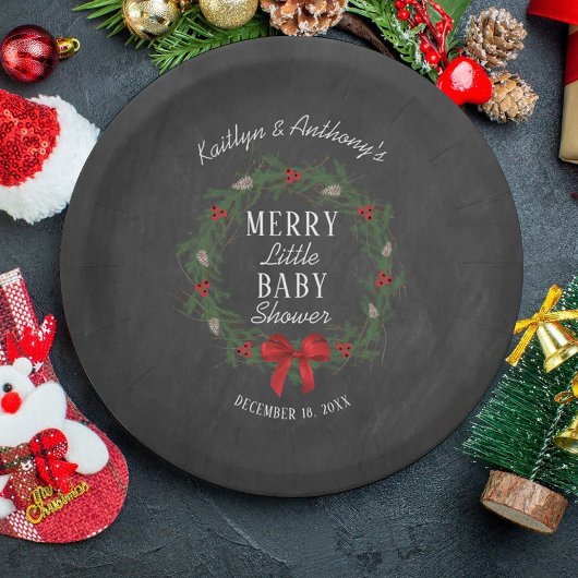 Merry Little KerstBaby shower Papieren Bordje