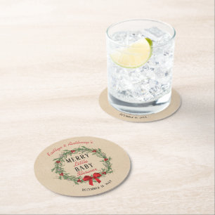 Merry Little KerstBaby shower Ronde Kartonnen Onderzetter