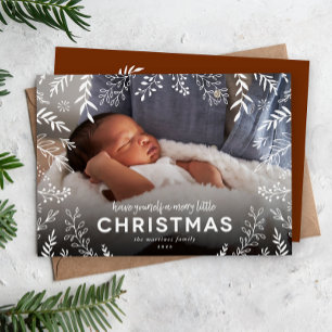 Merry Little KerstBotanical Overlay Foto Feestdagenkaart