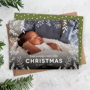 Merry Little KerstBotanical Overlay Foto Feestdagenkaart