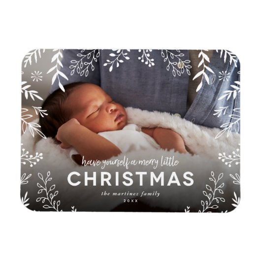 Merry Little KerstBotanical Overlay Foto Magneet (Horizontaal)