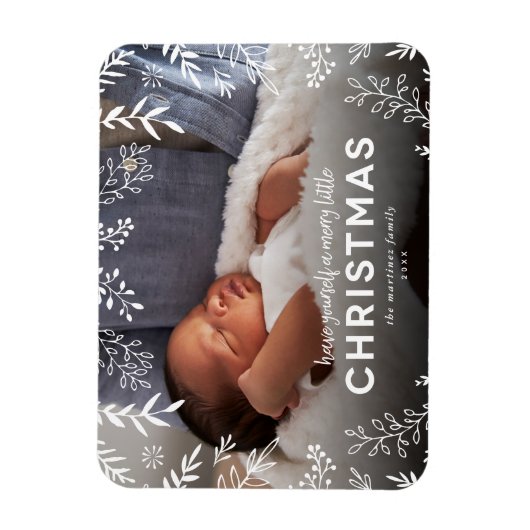 Merry Little KerstBotanical Overlay Foto Magneet (Verticaal)