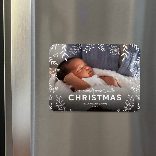 Merry Little KerstBotanical Overlay Foto Magneet