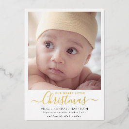 Merry Little Kerstfeest Baby Foto Gold Foil Folie Feestdagenkaart