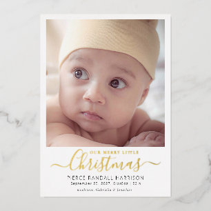 Merry Little Kerstfeest Baby Foto Gold Foil Folie Feestdagenkaart
