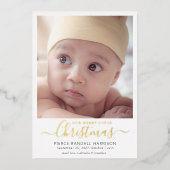 Merry Little Kerstfeest Baby Foto Gold Foil Folie Feestdagenkaart (Voorkant)