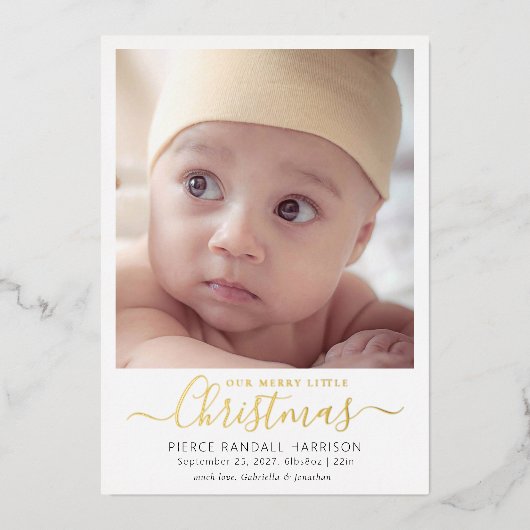 Merry Little Kerstfeest Baby Foto Gold Foil Folie Feestdagenkaart (Voorkant)