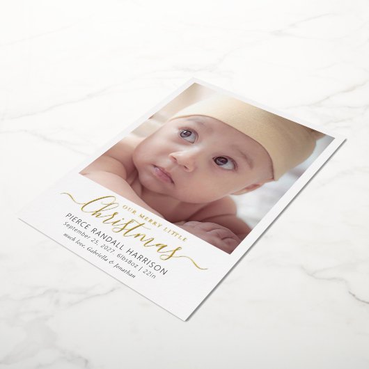 Merry Little Kerstfeest Baby Foto Gold Foil Folie Feestdagenkaart (Gedraaid)