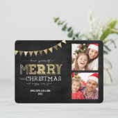 Merry Little KerstGold Glitter 2-fotokaart Feestdagenkaart (Staand voorkant)