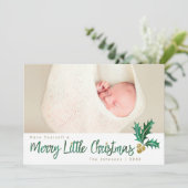 Merry Little KerstGreen Gold Holly Waterverf Feestdagenkaart (Staand voorkant)