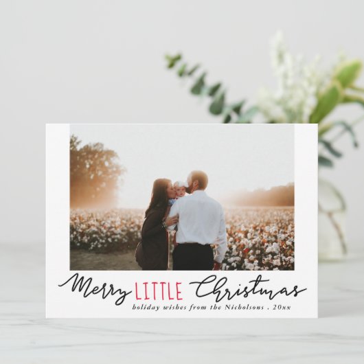 Merry Little Kersthandgeschreven script | Foto Feestdagenkaart (Staand voorkant)