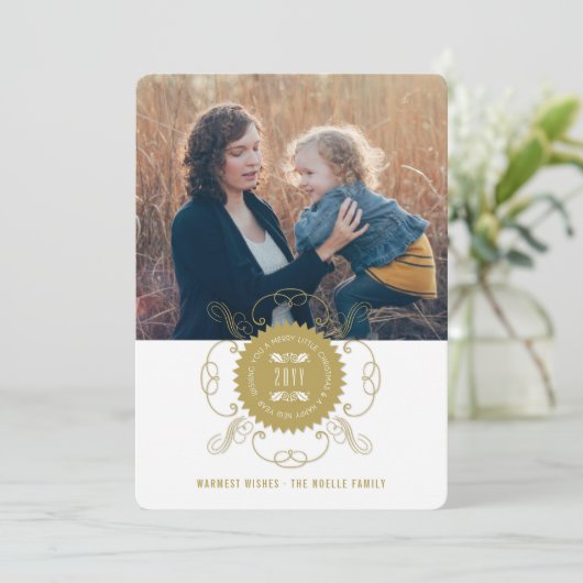 Merry Little KerstHappy NieuwYear Seal Foto Feestdagenkaart (Staand voorkant)