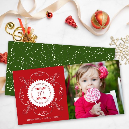 Merry Little KerstHappy NieuwYear Seal Foto Feestdagenkaart