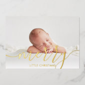 Merry Little Kerstmis 4 Foto's Baby Birth Gold Folie Feestdagenkaart (Voorkant)