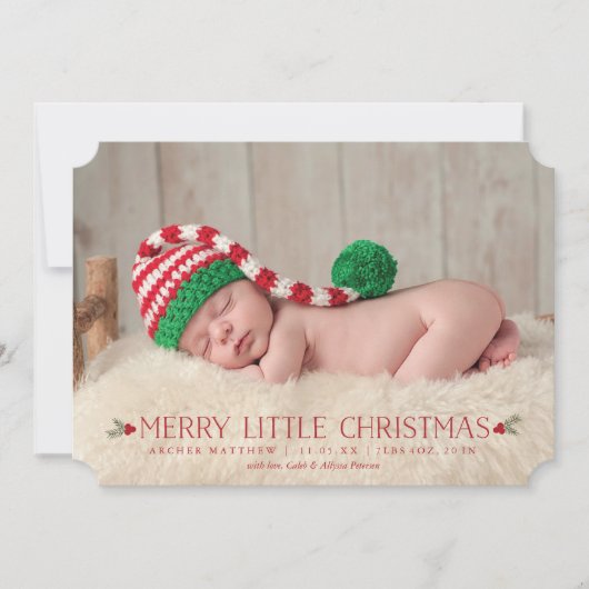 Merry Little Kerstmis Announountion Foto Feestdagenkaart (Voorkant)