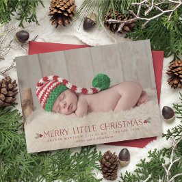 Merry Little Kerstmis Announountion Foto Feestdagenkaart