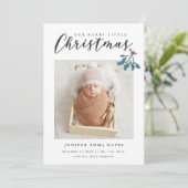 Merry Little Kerstmis Mistletoe Baby Foto Birth Aankondiging (Staand voorkant)