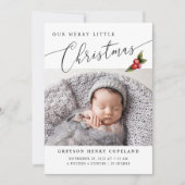 Merry Little Kerstmis Mistletoe Baby Foto Birth Aankondiging (Voorkant)
