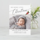 Merry Little Kerstmis Mistletoe Baby Foto Birth Aankondiging (Staand voorkant)