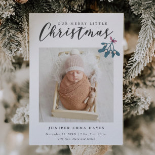 Merry Little Kerstmis Mistletoe Baby Foto Birth Aankondiging