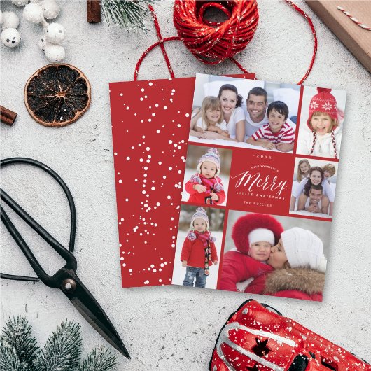 Merry Little Kerstmoderne Typografie 6 Foto Feestdagenkaart