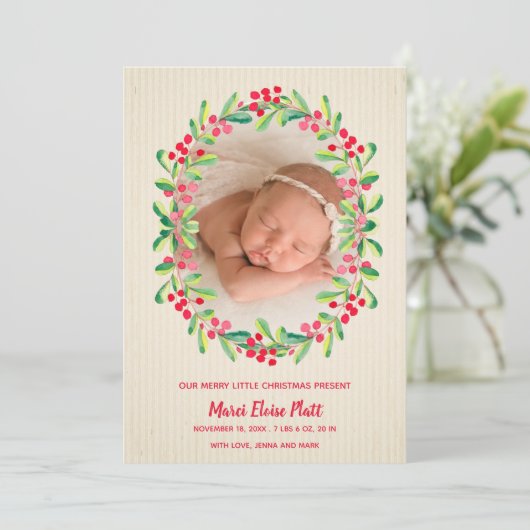 Merry Little KerstPhoto Birth Announements Feestdagenkaart (Staand voorkant)