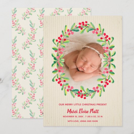 Merry Little KerstPhoto Birth Announements Feestdagenkaart (Voorkant / Achterkant)