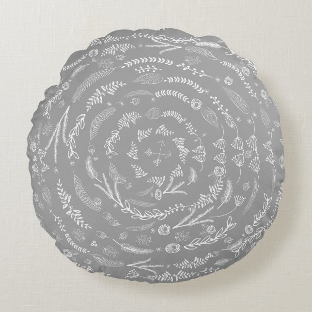 Merry Little KerstRed en Grey Crossed Arrows Rond Kussen (Voorkant)